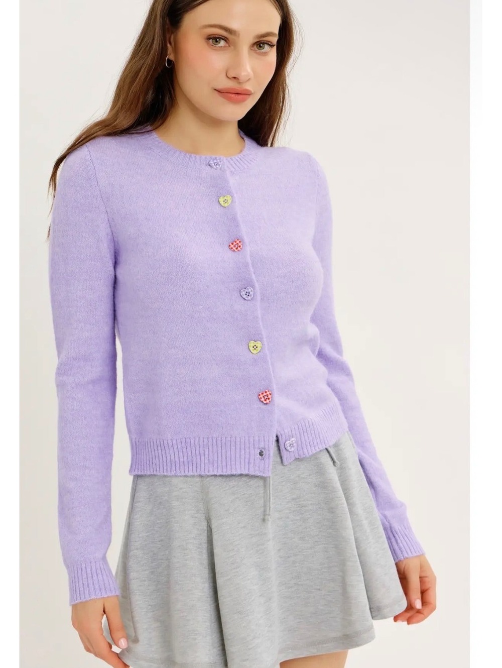 Idem Ditto Lavender Heart Button Cardigan